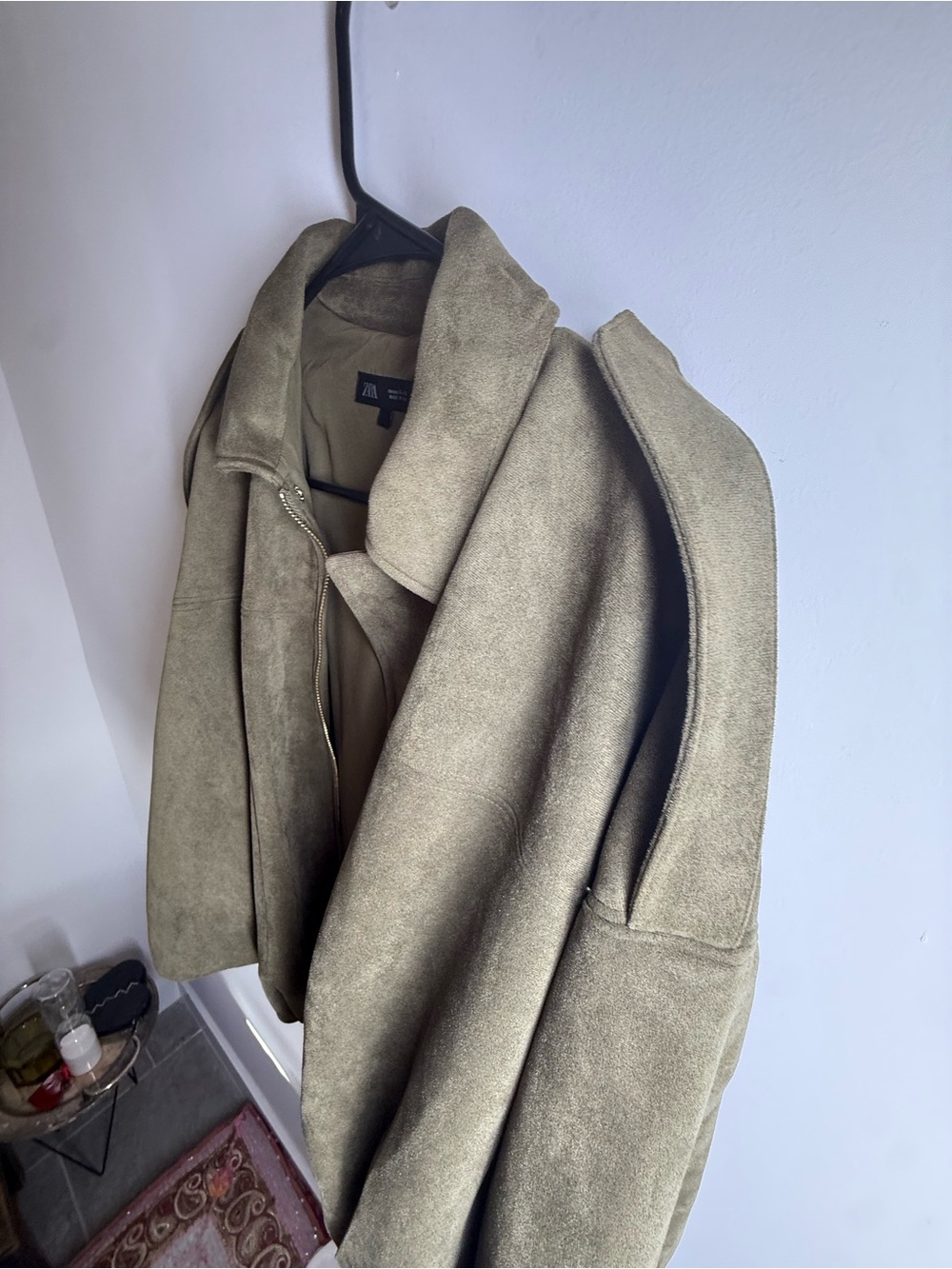 Viral Zara Suede Effect Bomber Jacket -Olive & Oversized - Picture 7 of 10